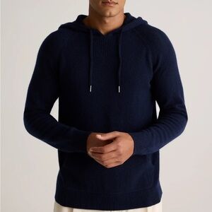 Quince Navy Mongolian Cashmere Pullover Hoodie Sz XL